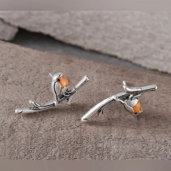 π¦π¦ SOLD π¦π¦ Exquisite Bird on a Twig Design Earrings β Simple Style β Zinc Al - Picture 4 of 5